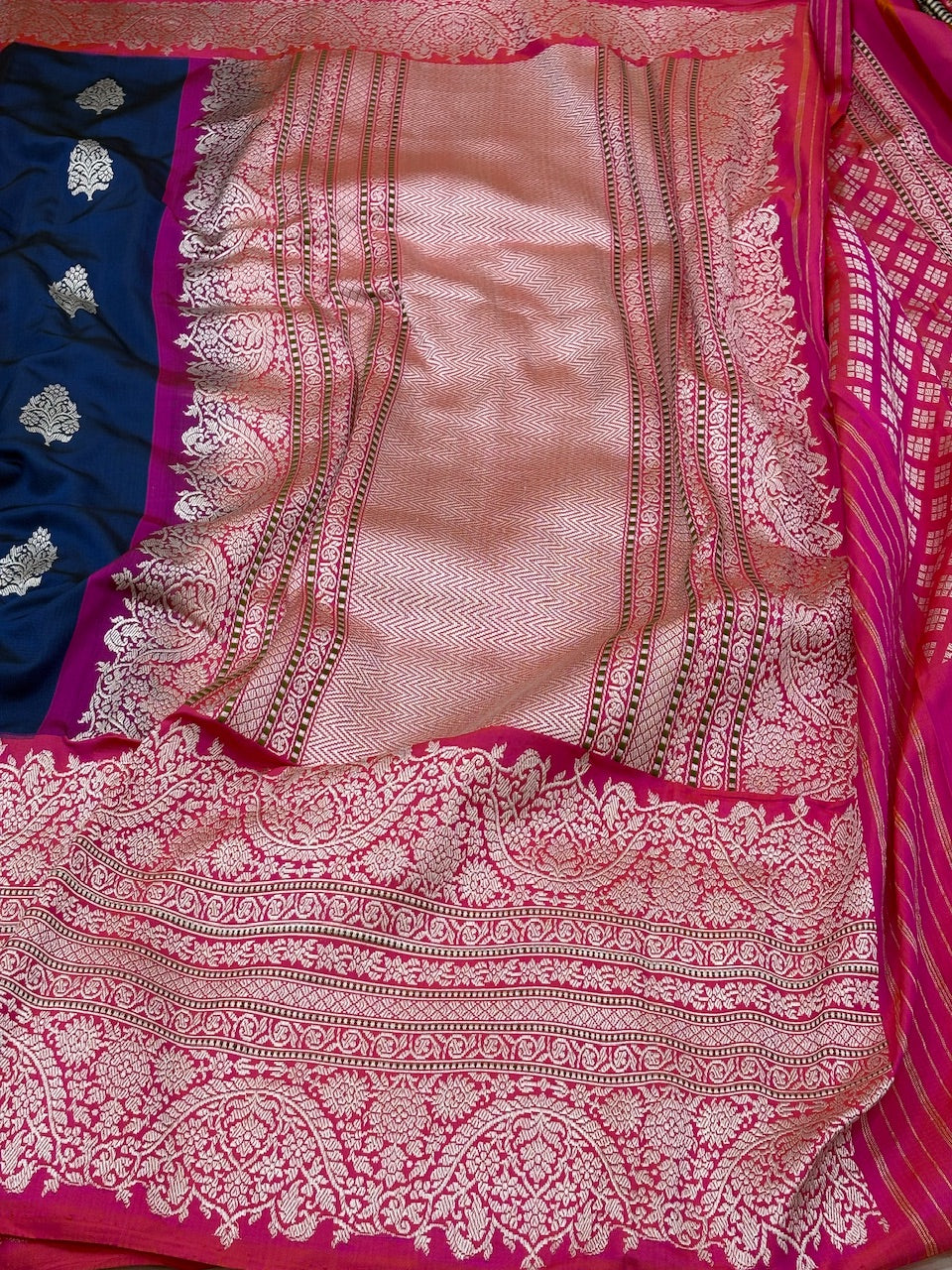 Ink Blue Pure Banarasi Ektara Silk Handwoven Saree