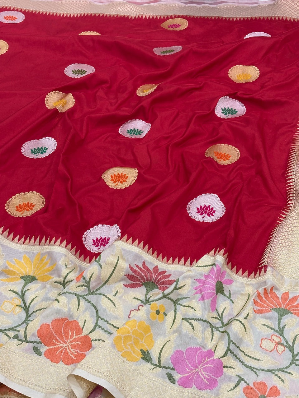 Red Banarasi Pure Katan Silk Handwoven Saree