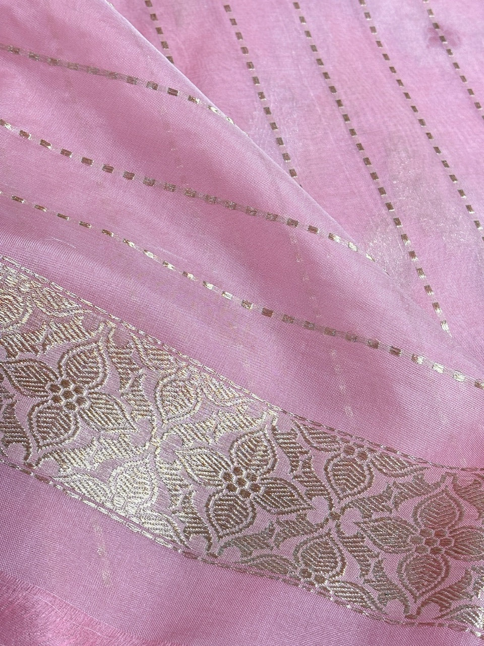 Rose Pink Banarasi Kora Silk Handwoven Saree