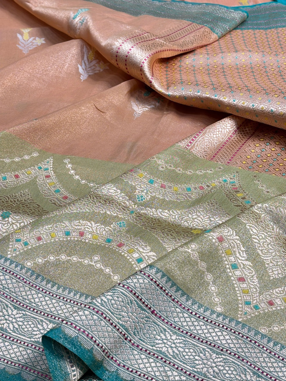 Peach Tissue Banarasi Silk Handwoven Saree