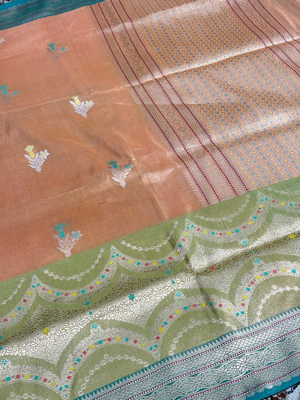 Peach Tissue Banarasi Silk Handwoven Saree
