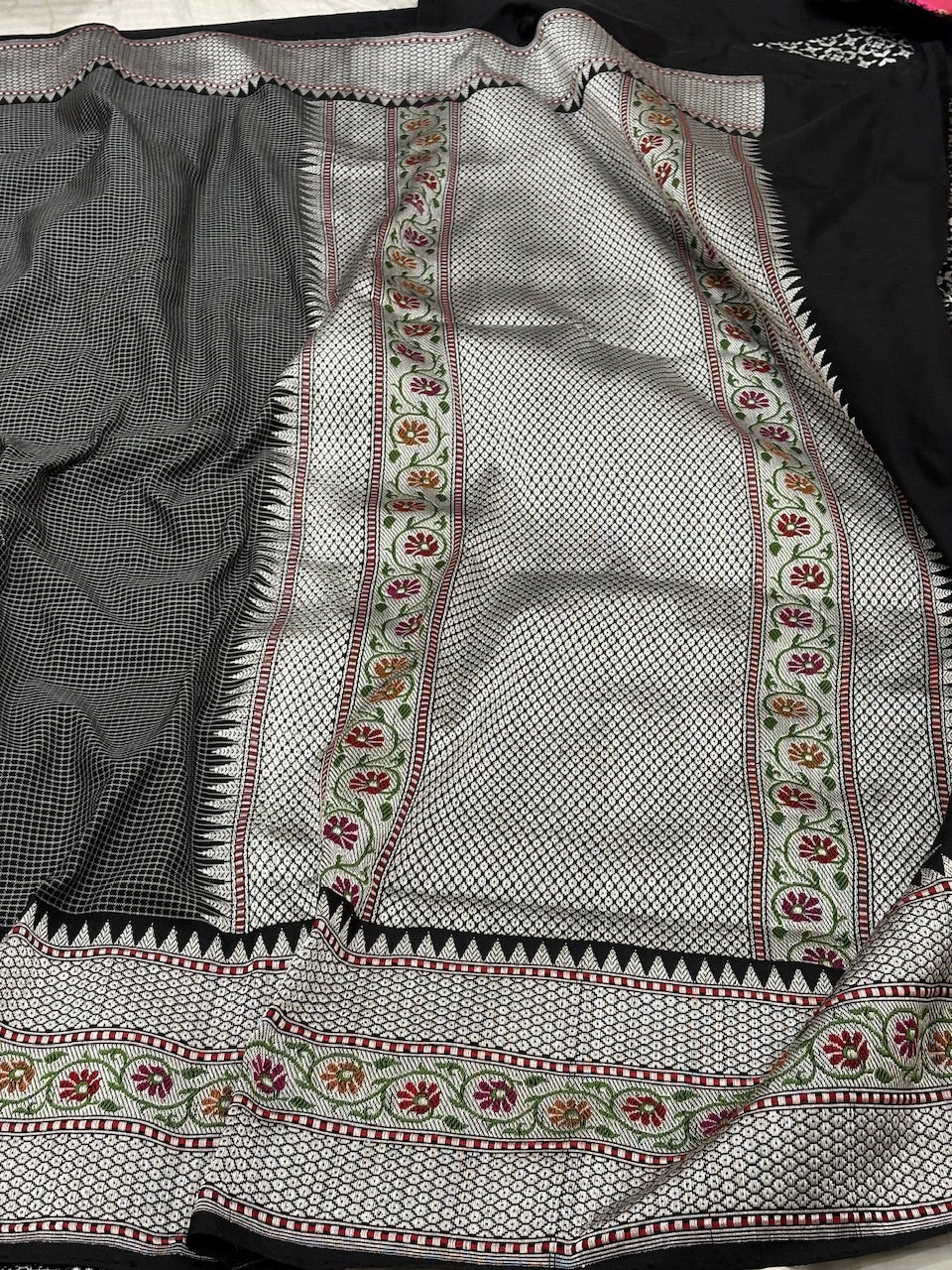 Black Pure Banarasi Ektara Silk Handwoven Saree