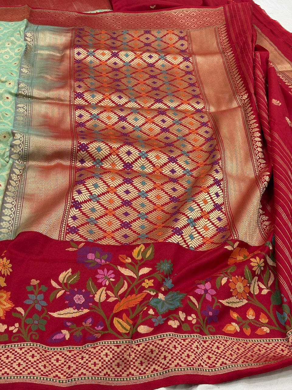 Sea Green Banarasi Tissue Silk Handwoven Saree