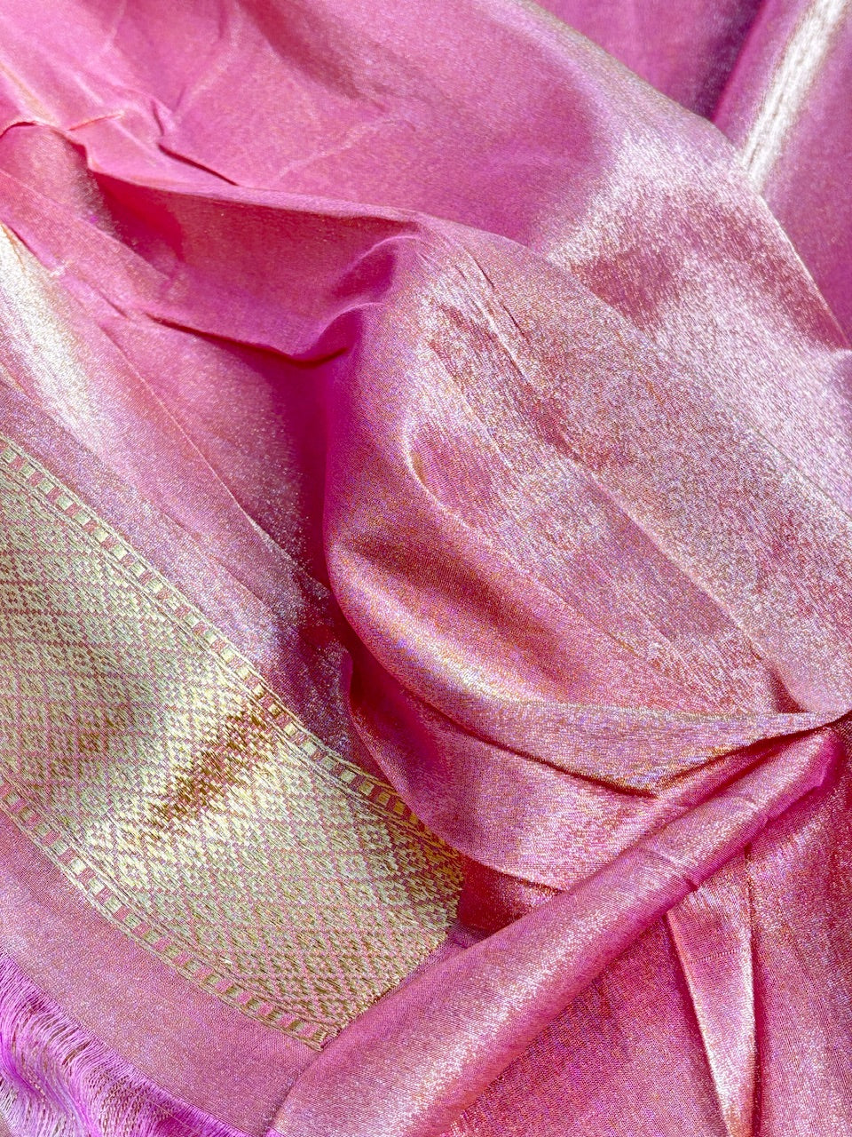 Baby Pink Tissue Banarasi Silk Handwoven Saree