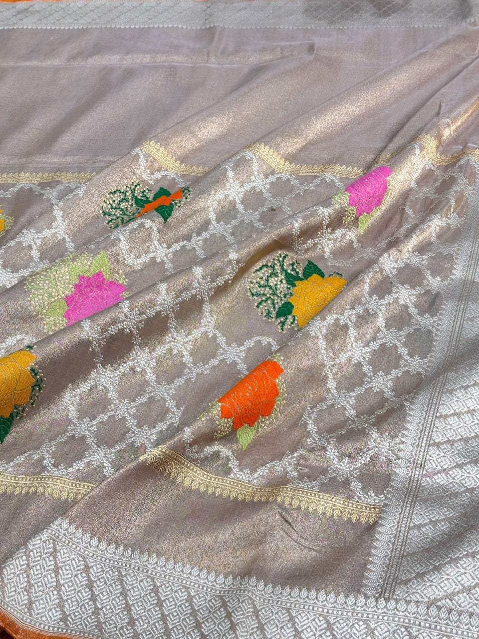 Champagne Beige Tissue Banarasi Silk Handwoven Saree