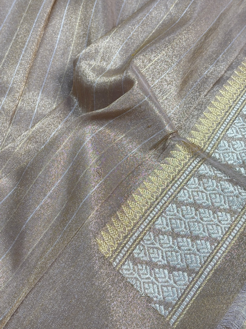 Champagne Beige Tissue Banarasi Silk Handwoven Saree