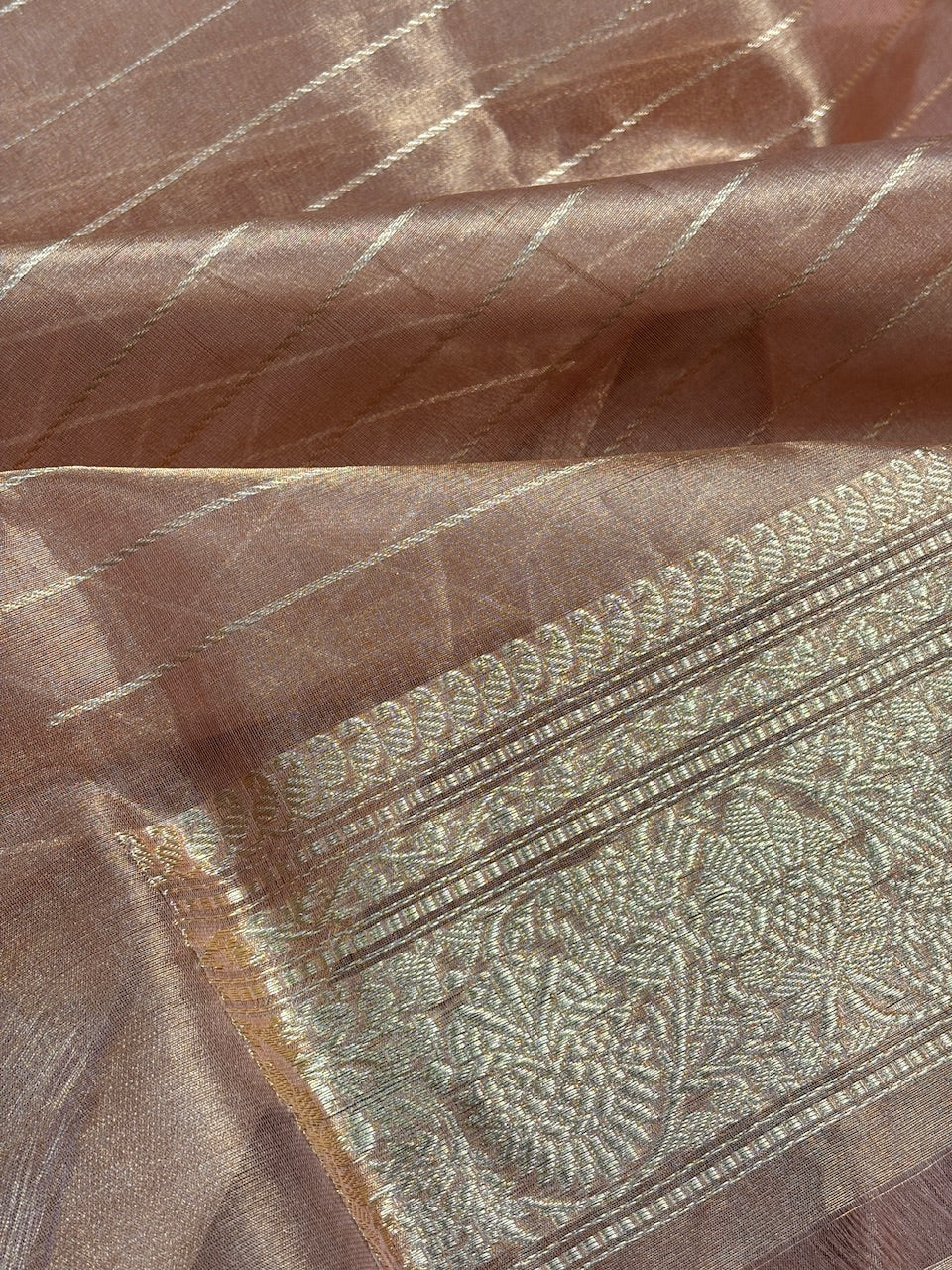 Gold Beige Tissue Banarasi Silk Handwoven Saree