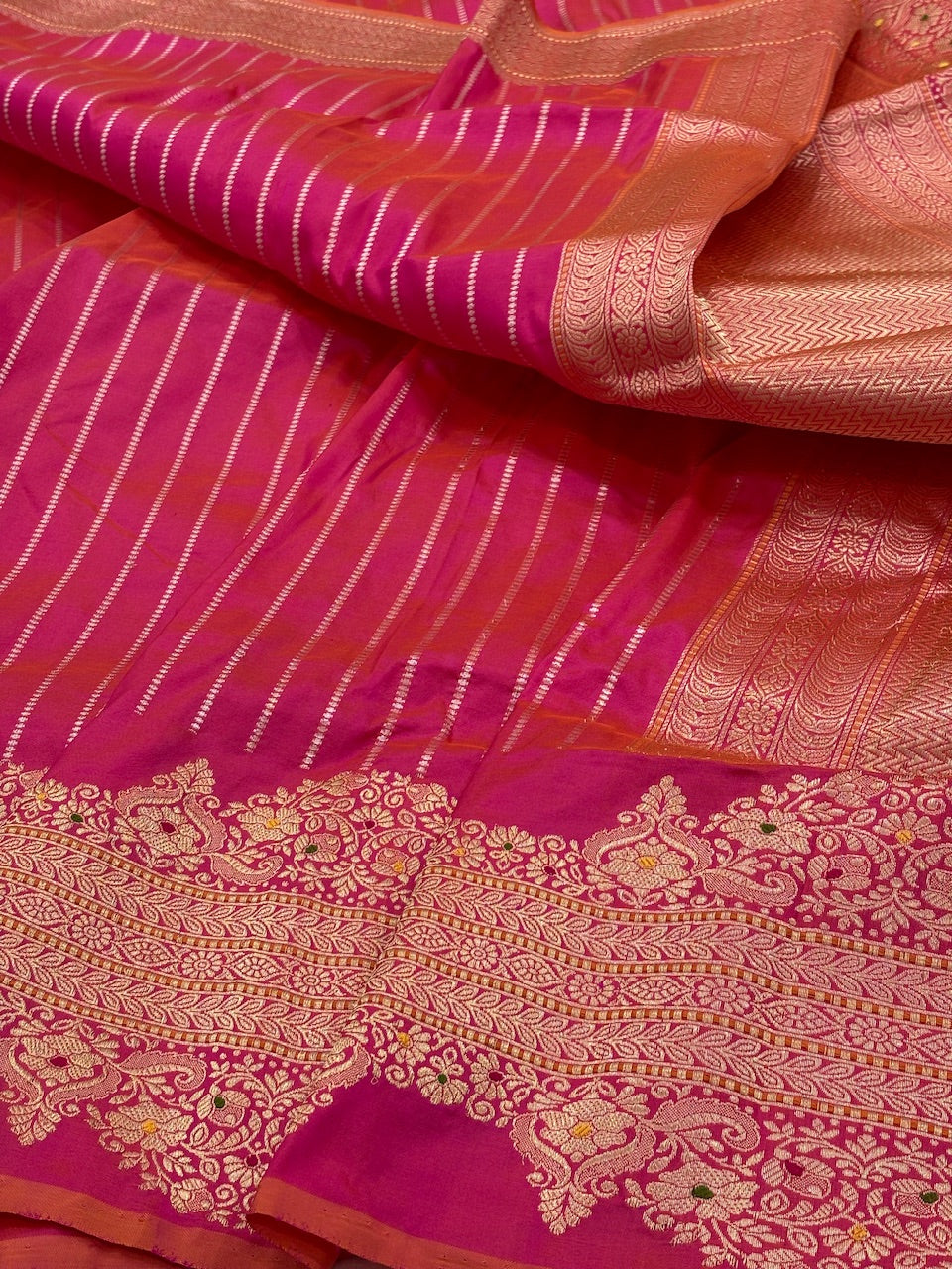 Orangish Pink Banarasi Pure Katan Silk Handwoven Saree
