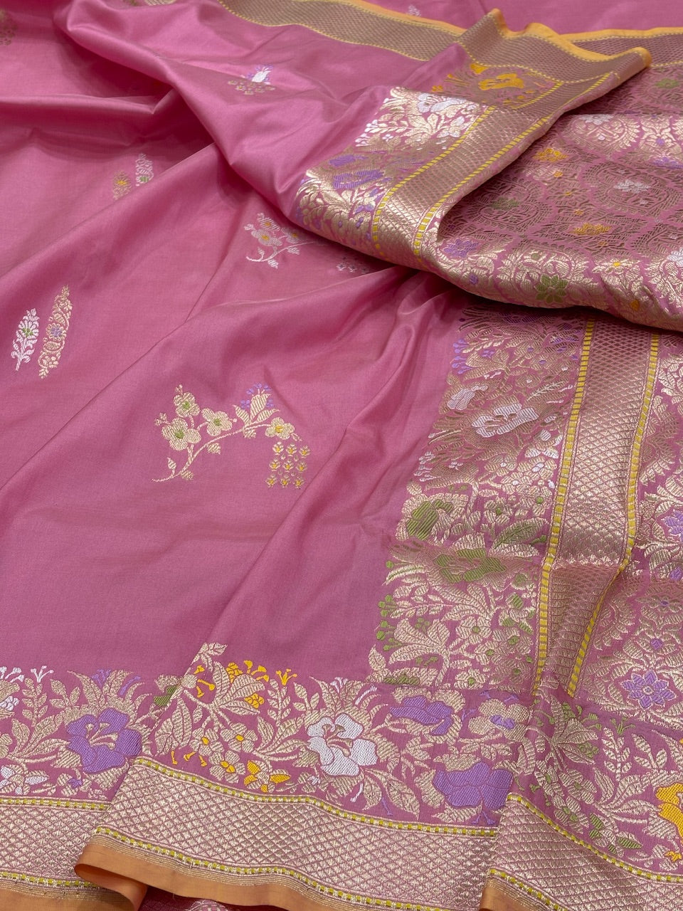 Pink Banarasi Pure Katan Silk Handwoven Saree