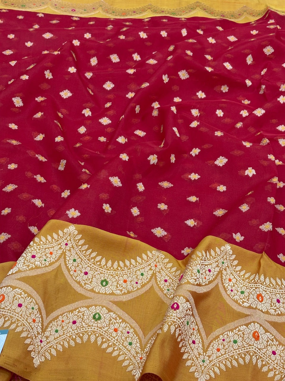 Red Banarasi Kora Silk Handwoven Saree