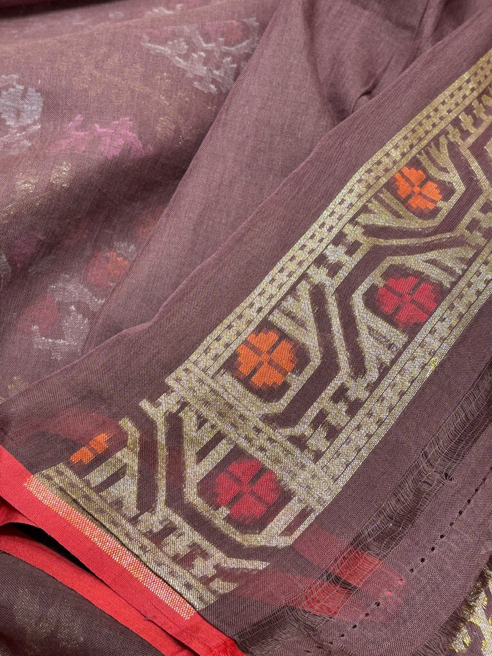 Coffee Brown Banarasi cotton Jamdani handloom Saree