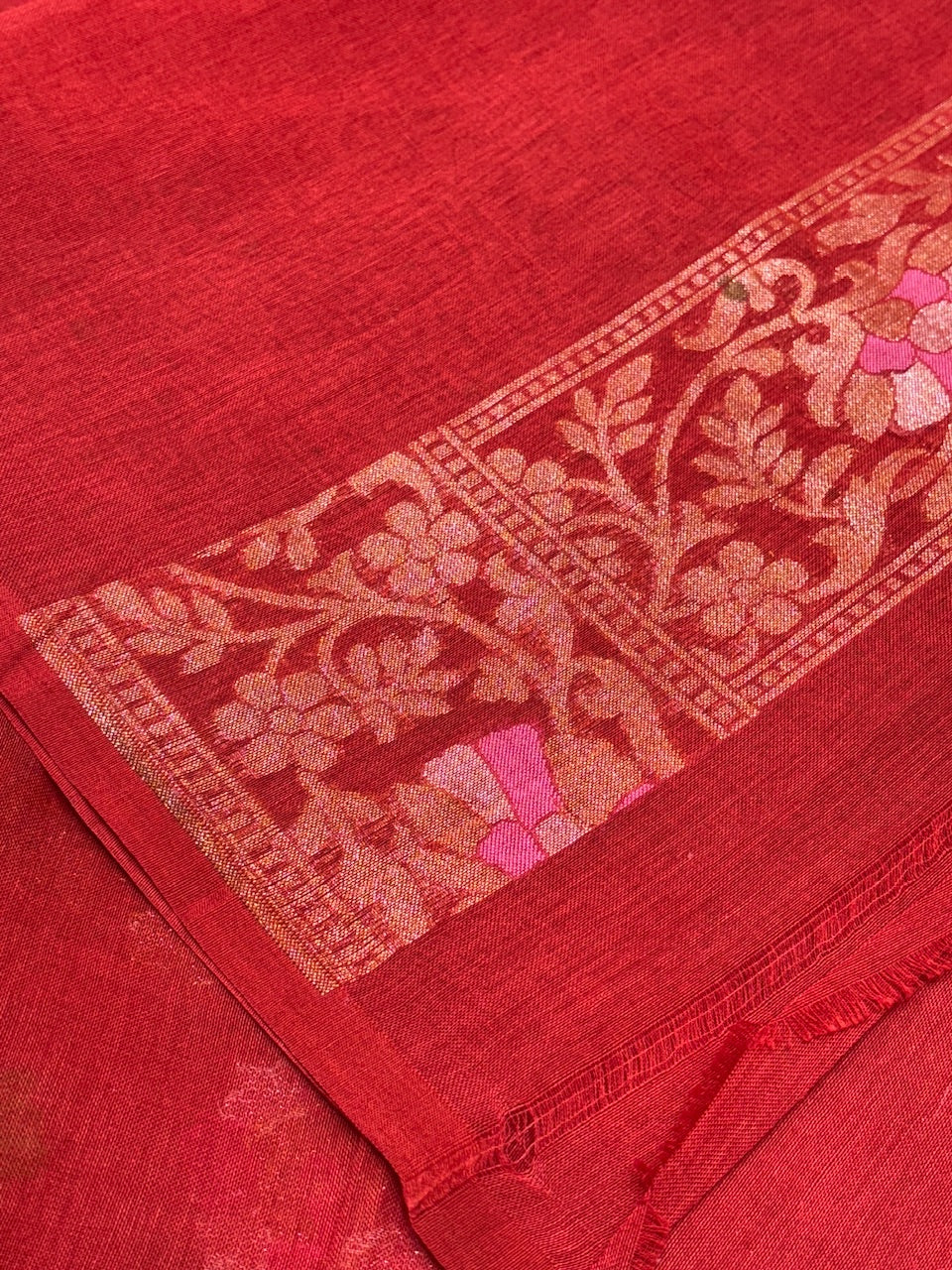 Red Banarasi cotton Jamdani handloom Saree