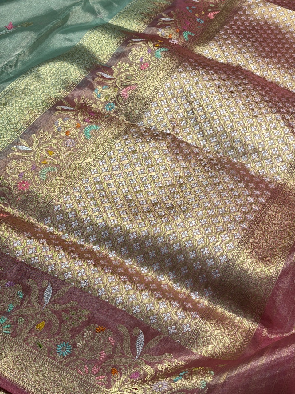 Steel Grey Tissue Banarasi Silk Handwoven Saree