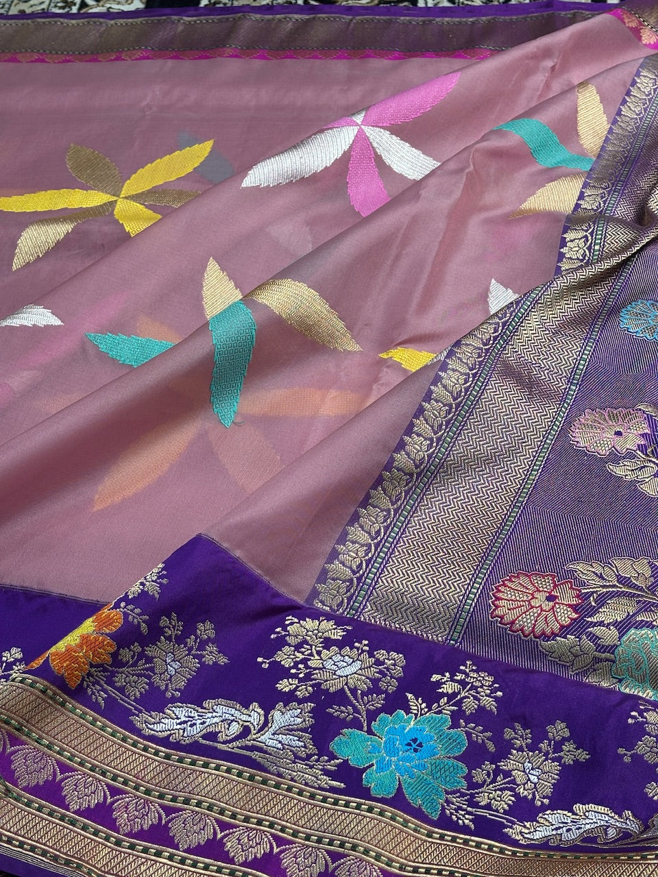 Peach Tissue Banarasi Silk Handwoven Saree