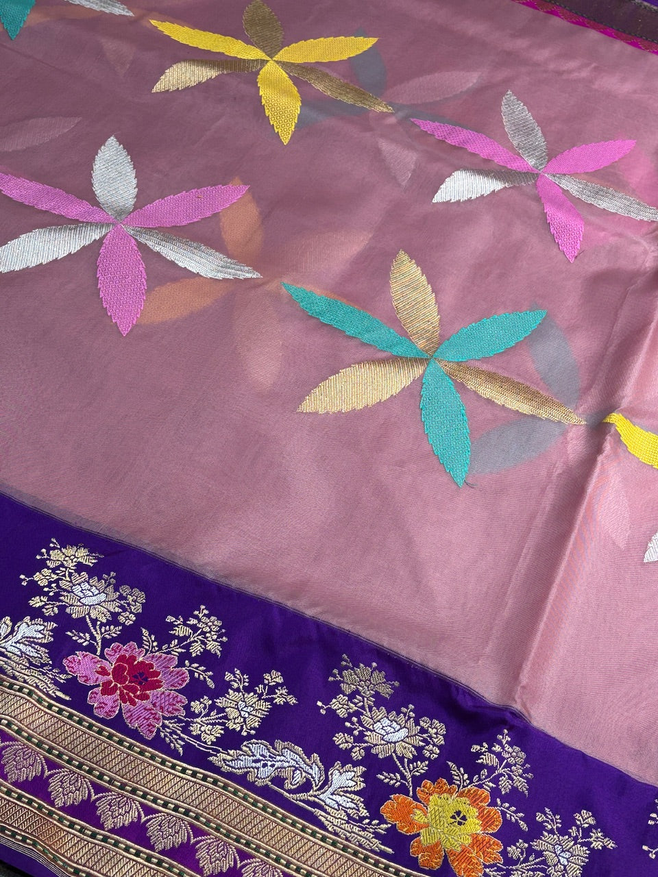Peach Tissue Banarasi Silk Handwoven Saree