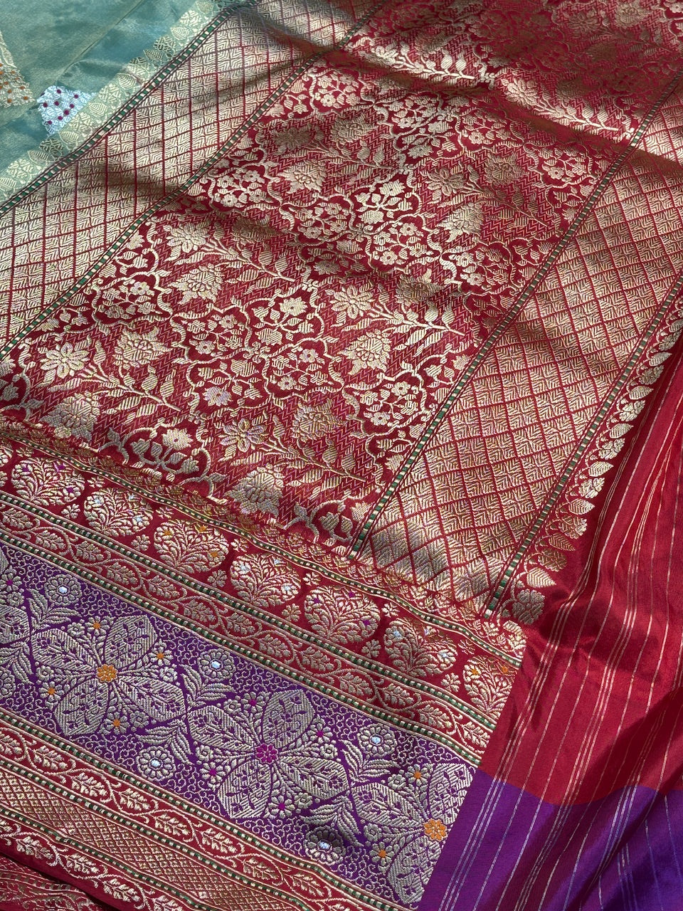 Sea Blue Tissue Banarasi Silk Handwoven Saree
