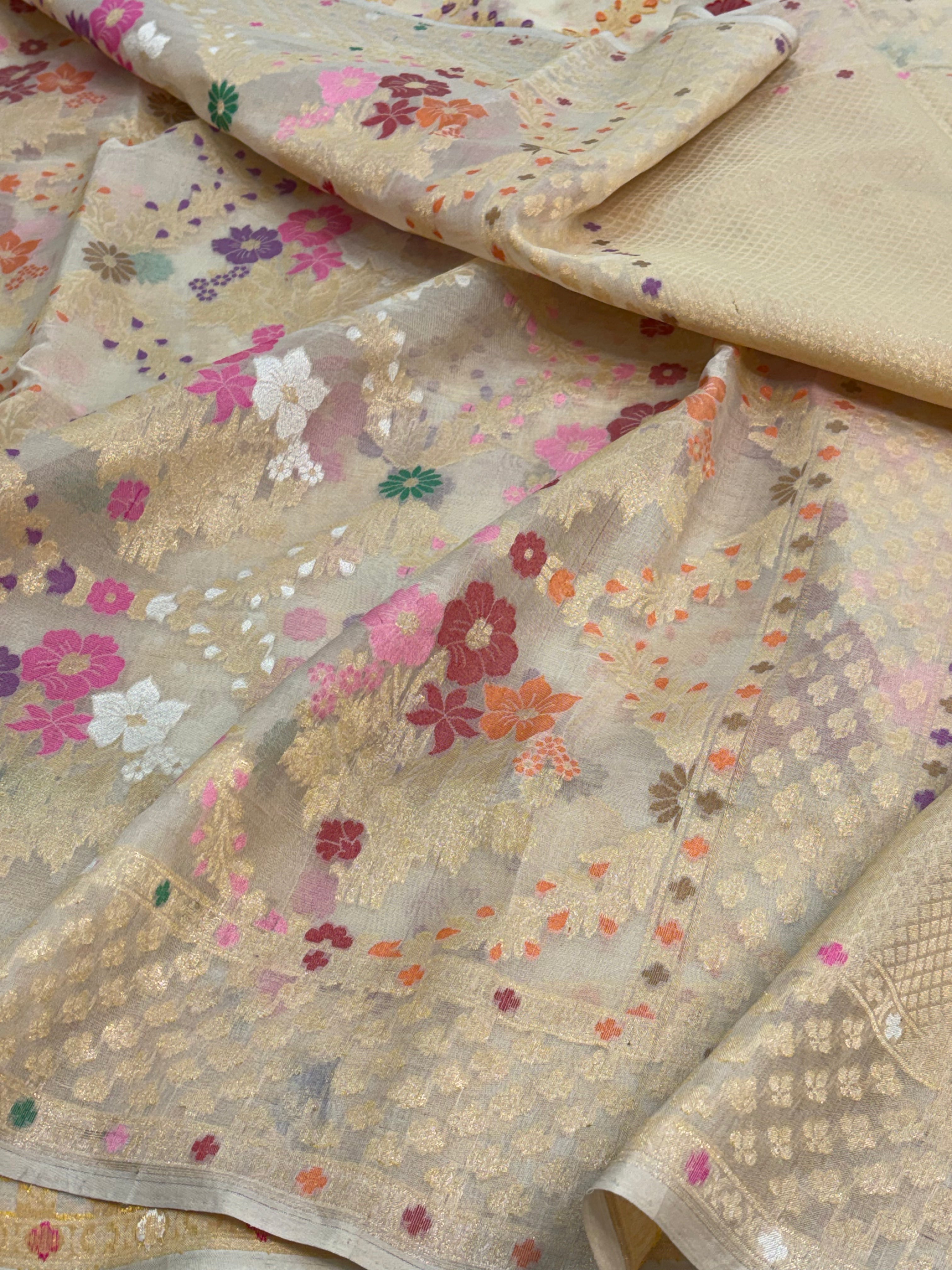 Ivory Pure Kora Minakari Ektara Jamdani Saree