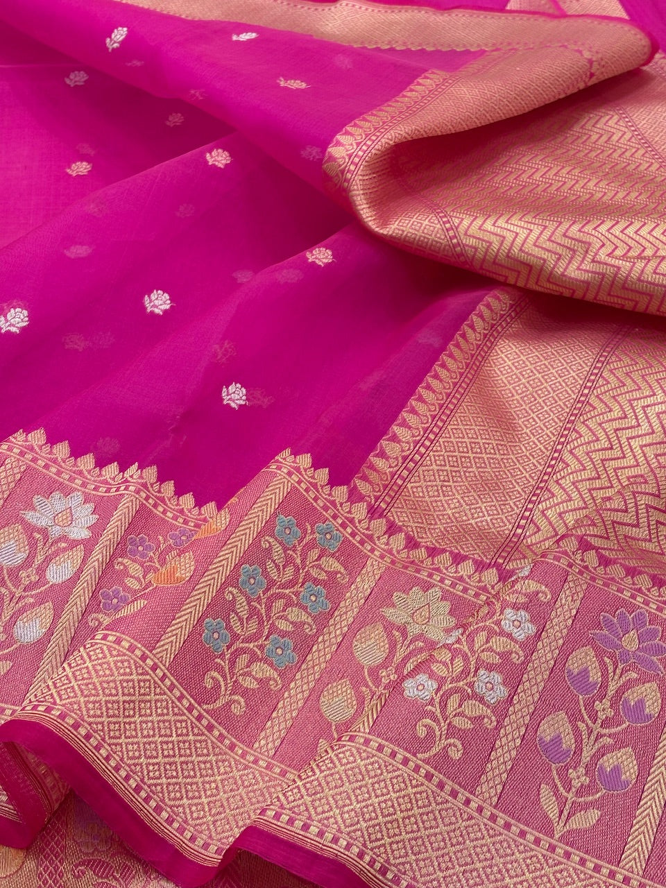 Pink Banarasi Kora Silk Handwoven Saree