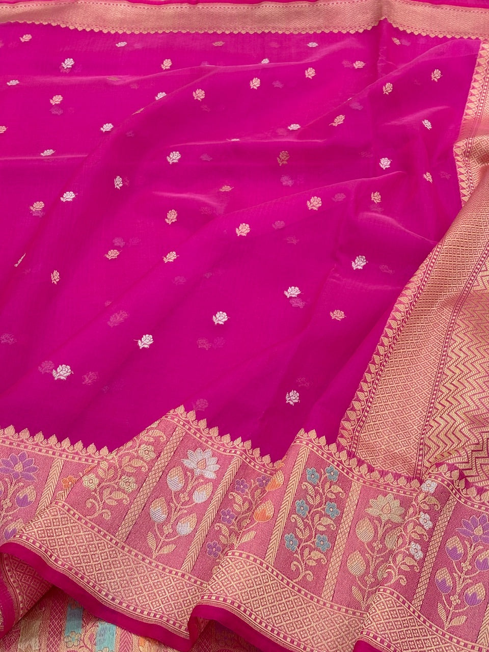 Pink Banarasi Kora Silk Handwoven Saree