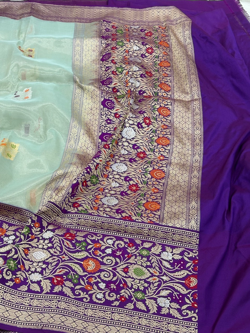 Ice Blue Banarasi Tissue Silk Handwoven Saree