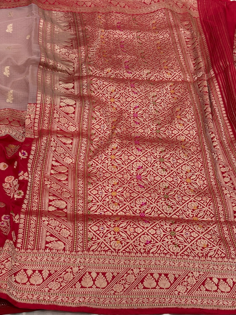 Crimson Red Banarasi Tissue Silk Handwoven Saree