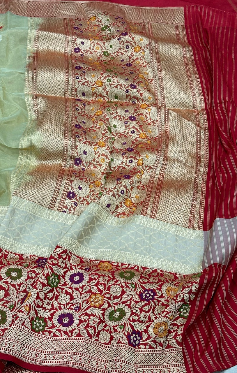 Sea Green Banarasi Tissue Silk Handwoven Saree