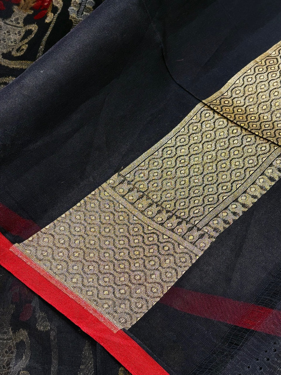 Black Banarasi Kora Jamdani Silk Handwoven Saree