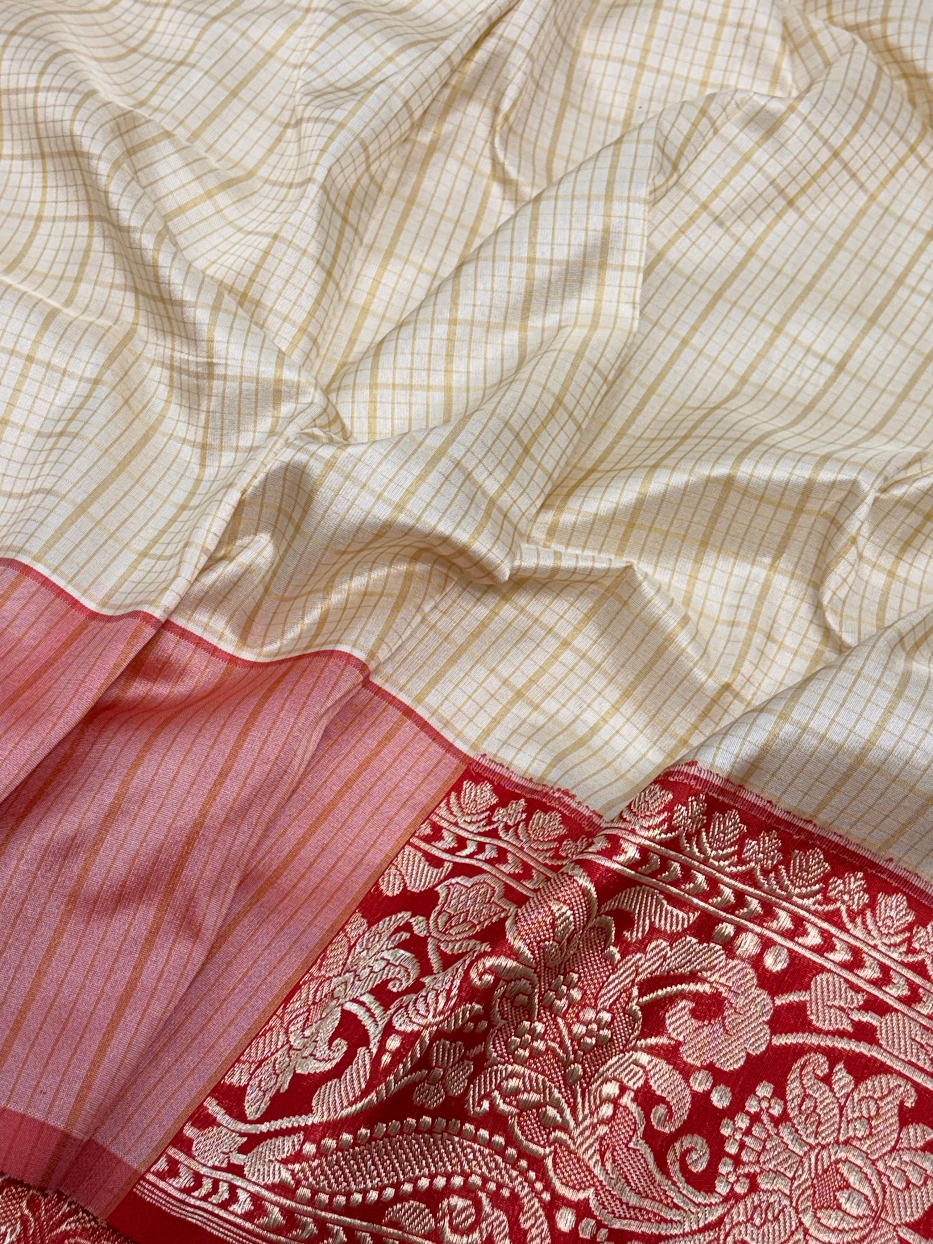 Ivory Pure Katan Silk Kadhiyal Saree