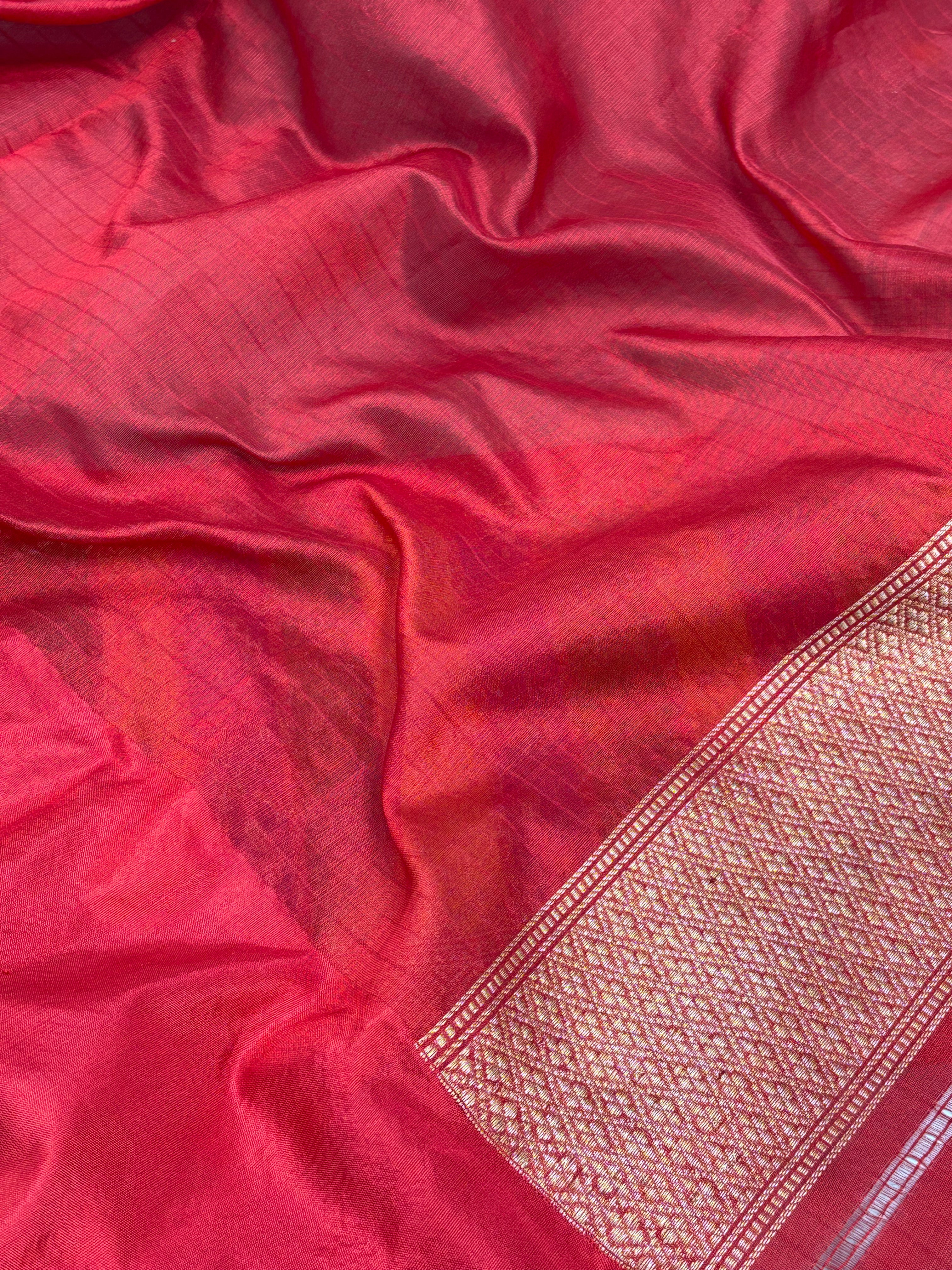 Teal Blue Tissue Banarasi Saree with Red Minakari Boder