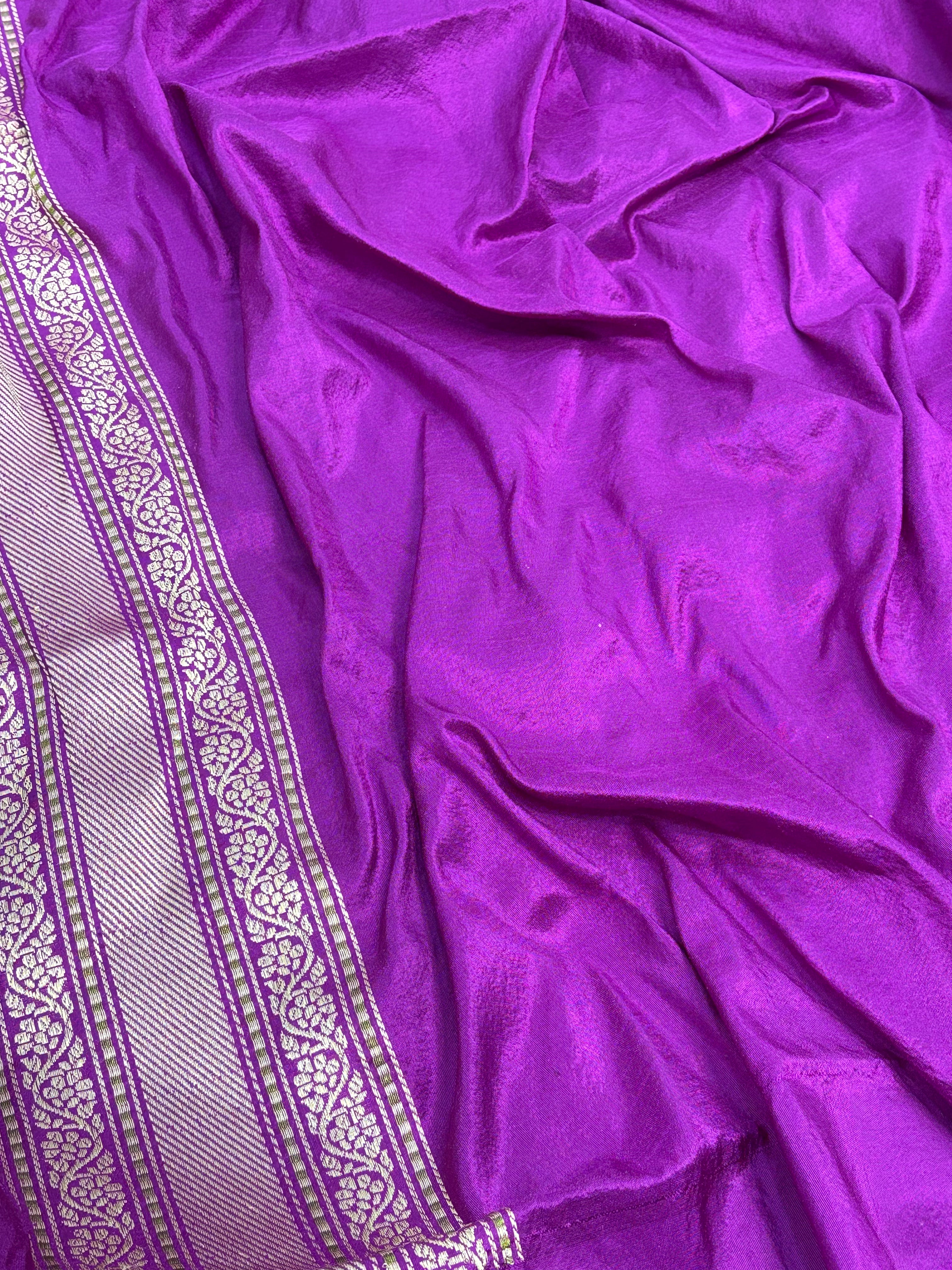 Sea Green Handwoven Banarasi Tissue Silk with Purple Meenakari Woven Border