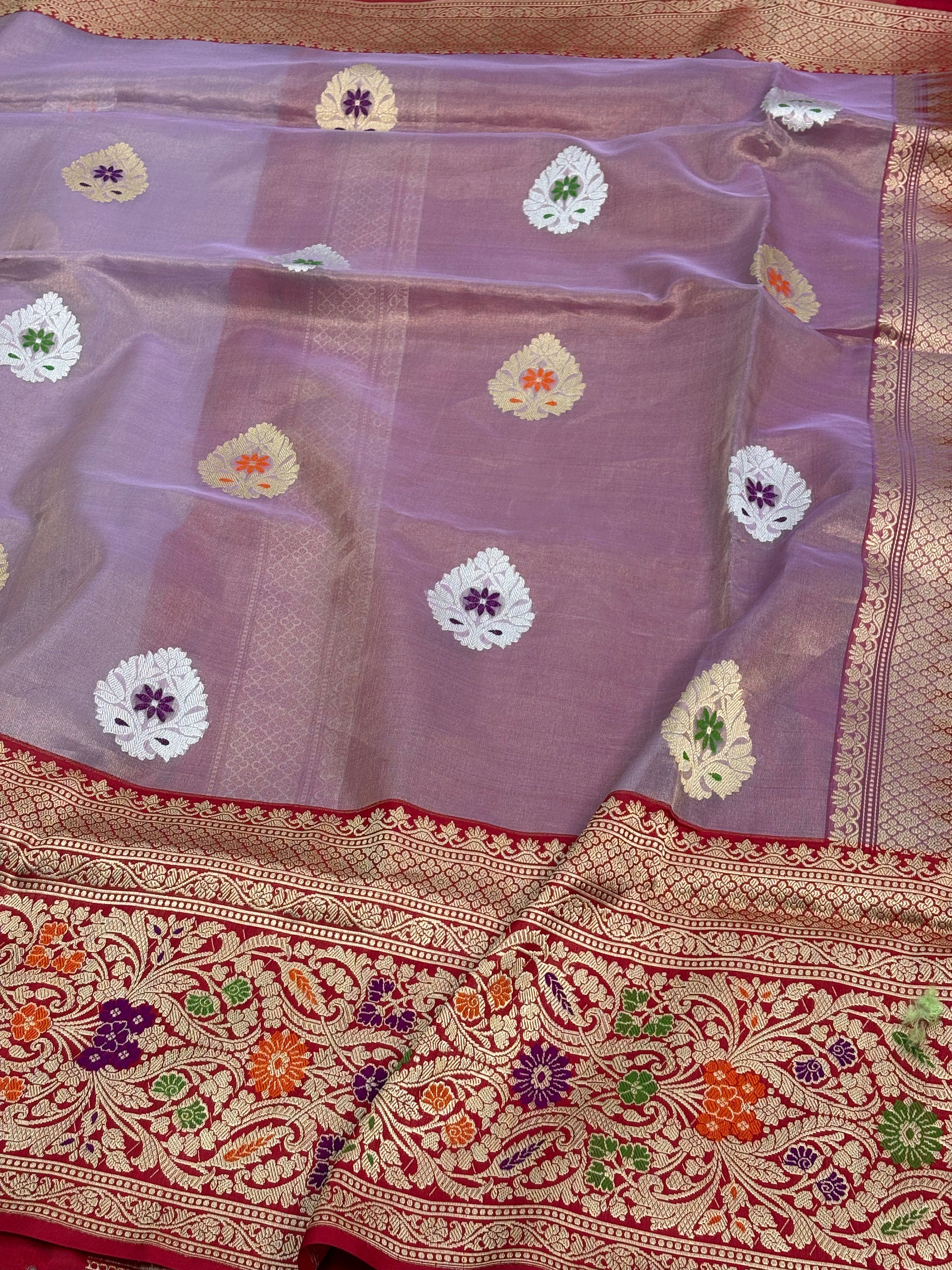 Gold Spinning Meenakari Banarasi Saree