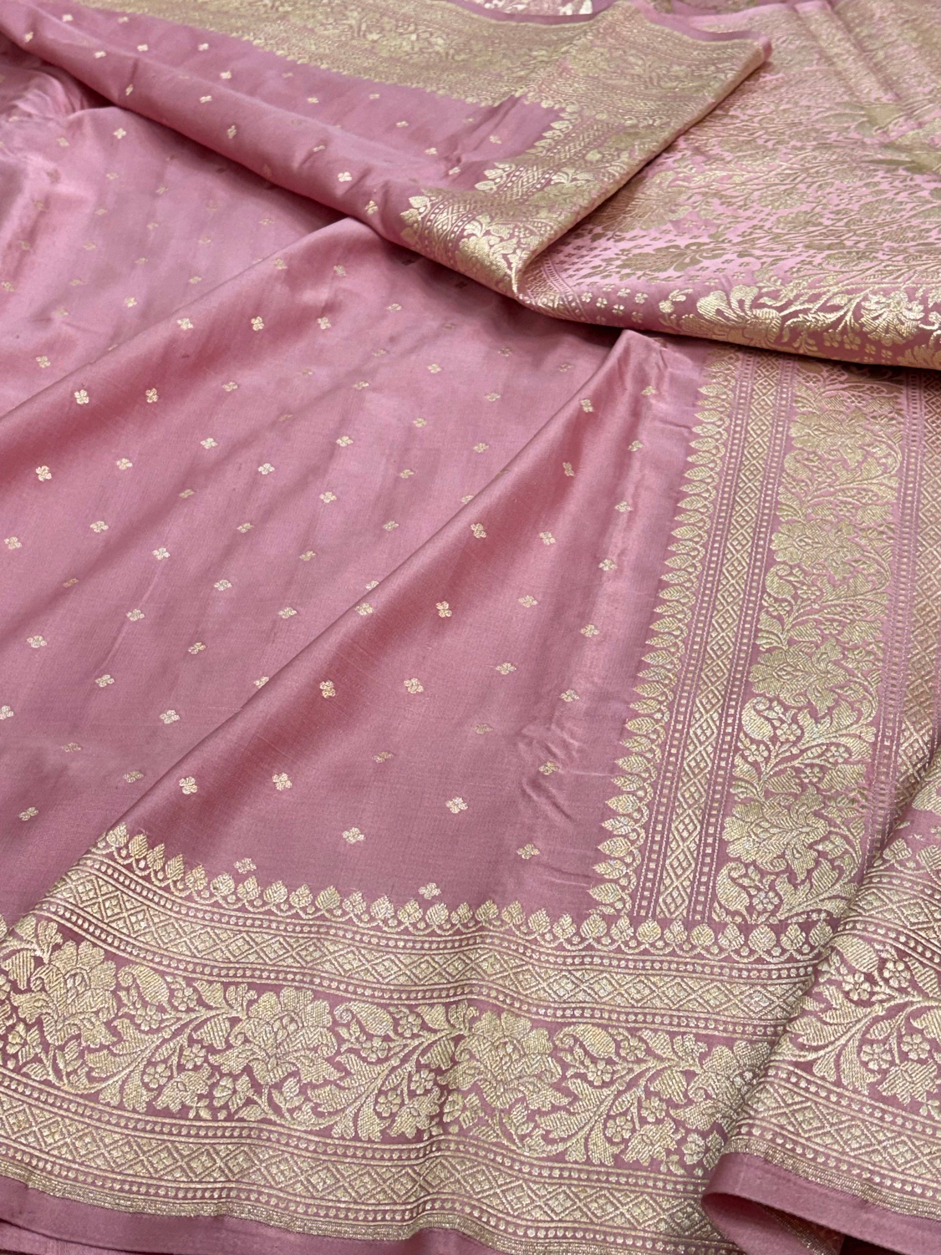 Smoke Pink Pure Banarasi Satin Silk