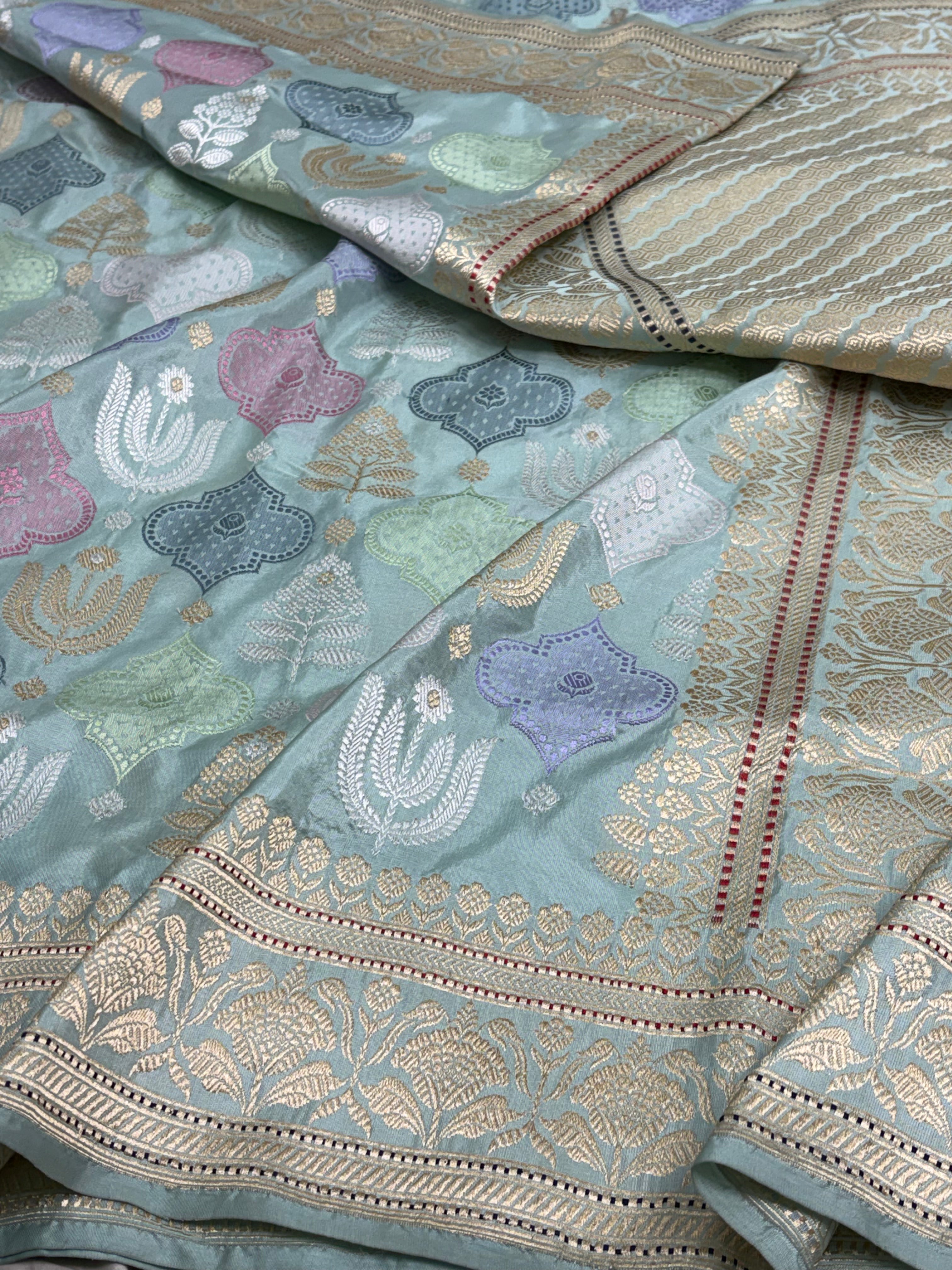 Teal Blue Handwoven Pure Banarasi Katan Silk Saree