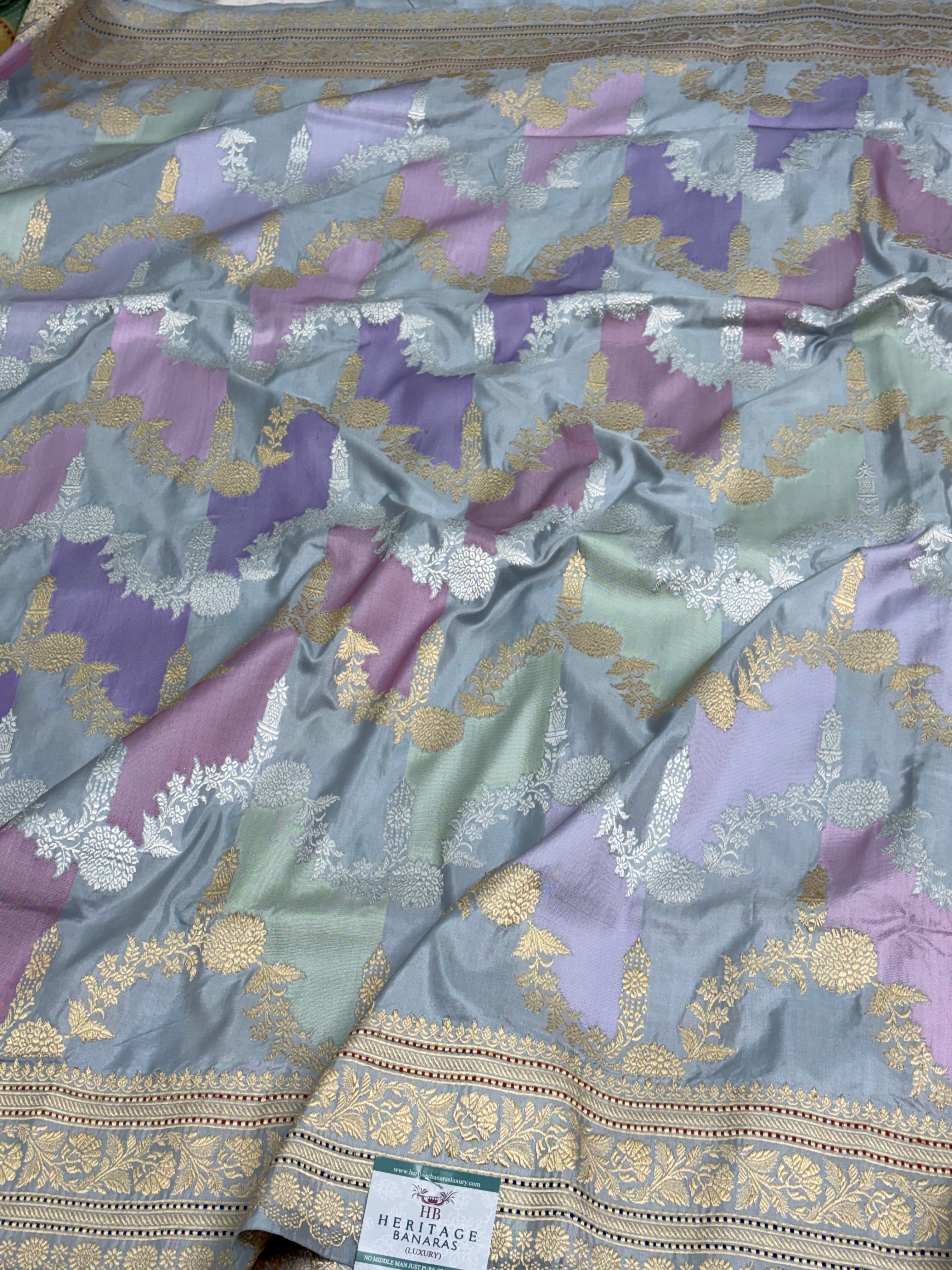 Teal Blue Handwoven Pure Banarasi Katan Silk Saree