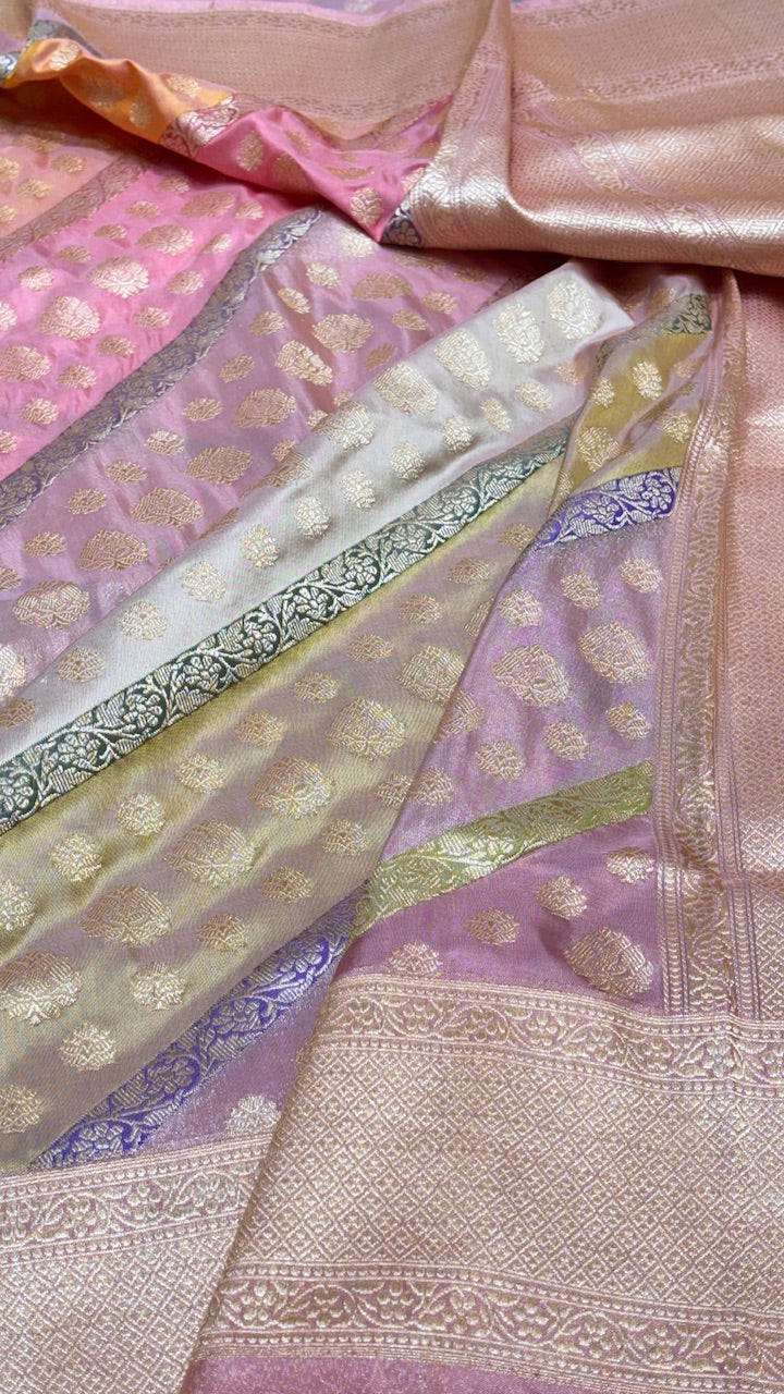 Rose Pink Pure Banarasi Rankaat Handwoven Saree