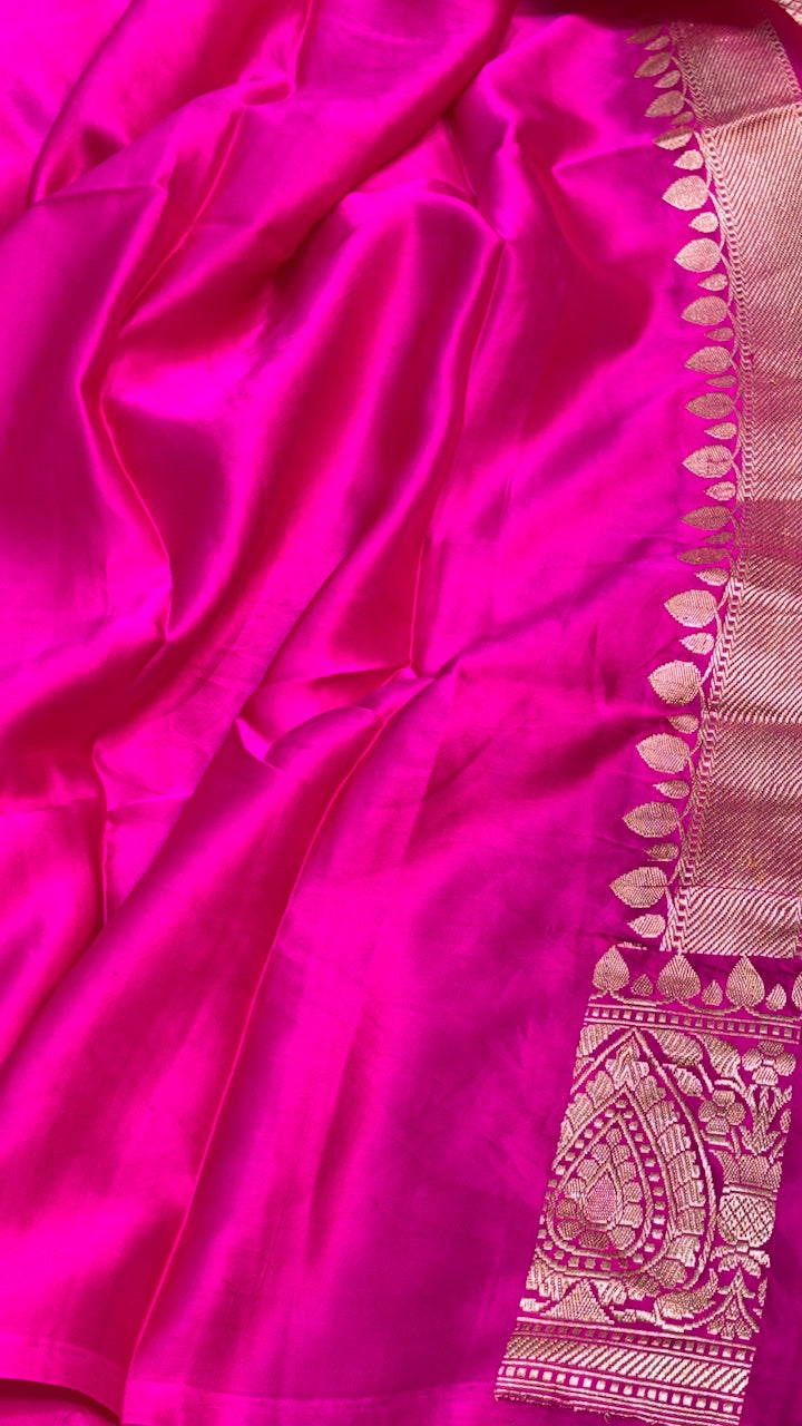Magenta Pink Pure Banarasi Satin-Mashru Silk Handwoven Saree