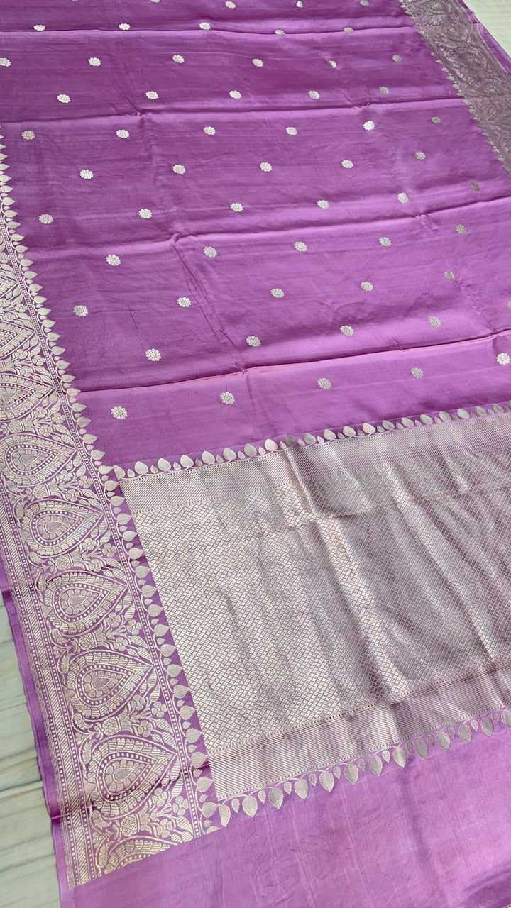 Light Purple Pure Banarasi Satin-Mashru Silk Handwoven Saree
