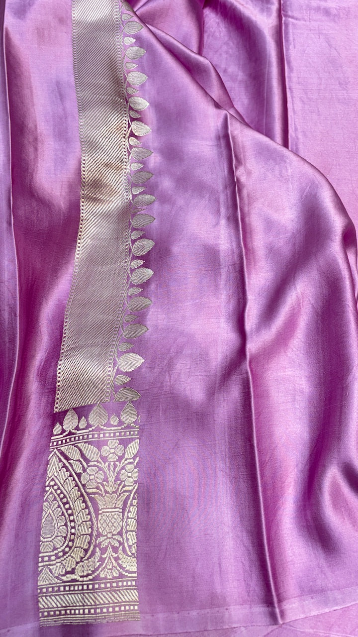 Light Purple Pure Banarasi Satin-Mashru Silk Handwoven Saree