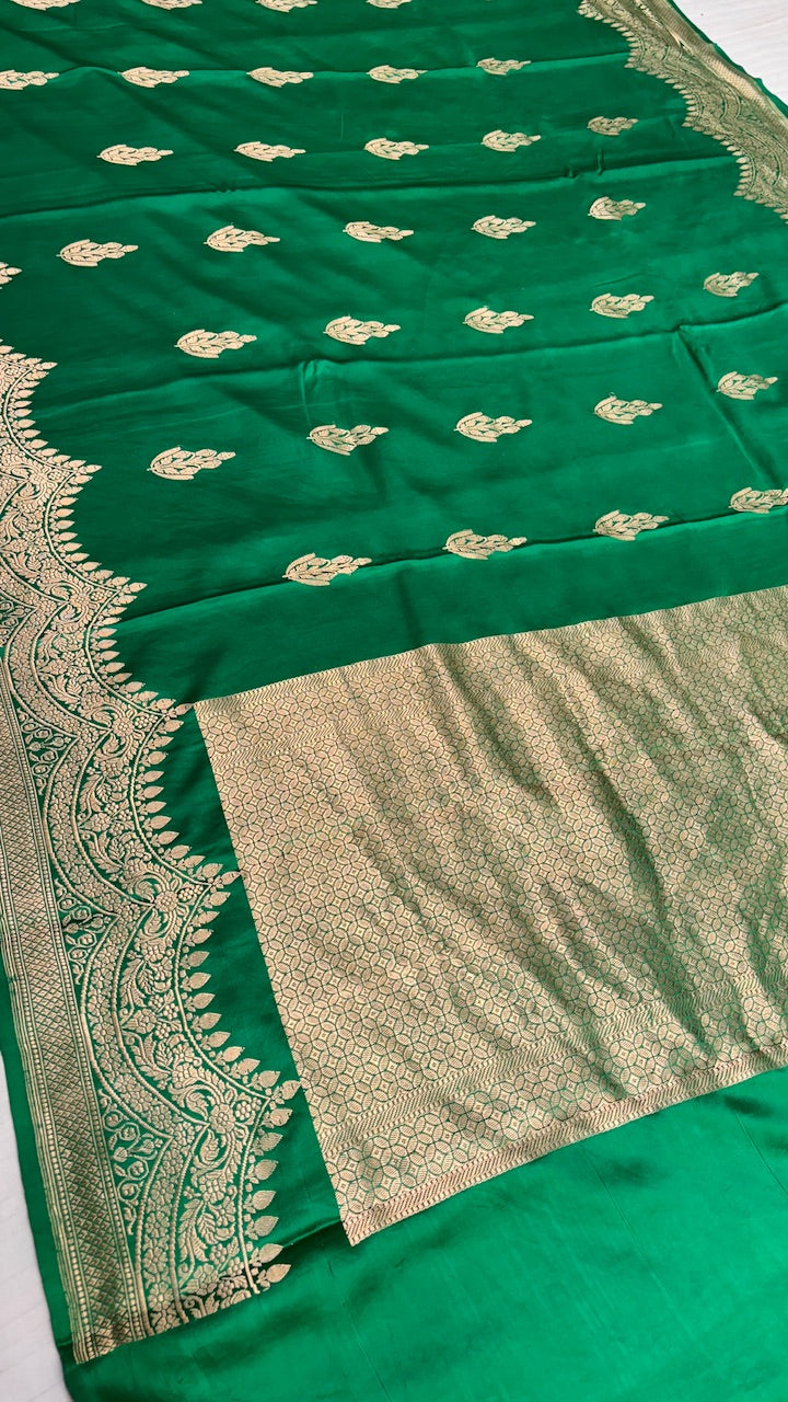 Green Pure Banarasi Satin-Mashru Silk Handwoven Saree