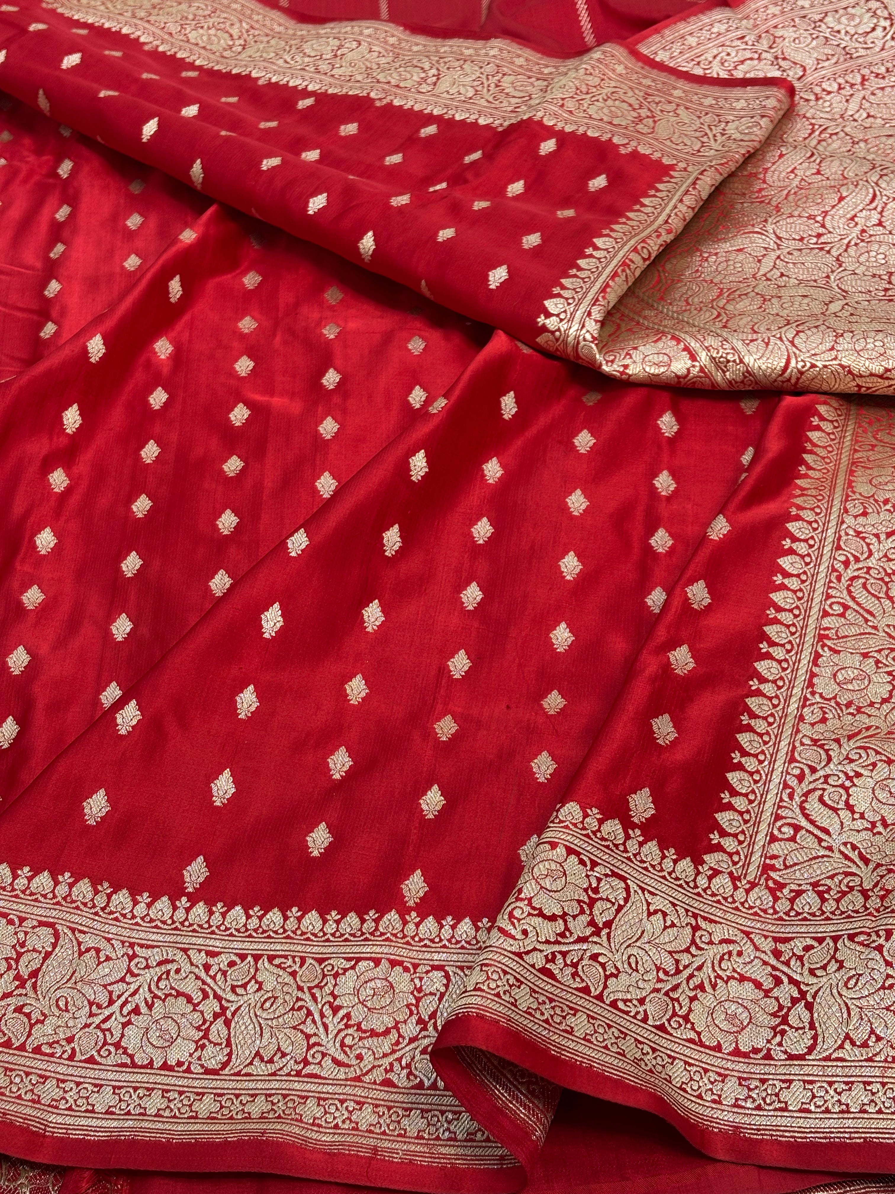 Red Banarasi Handwoven Pure Satin Silk Saree