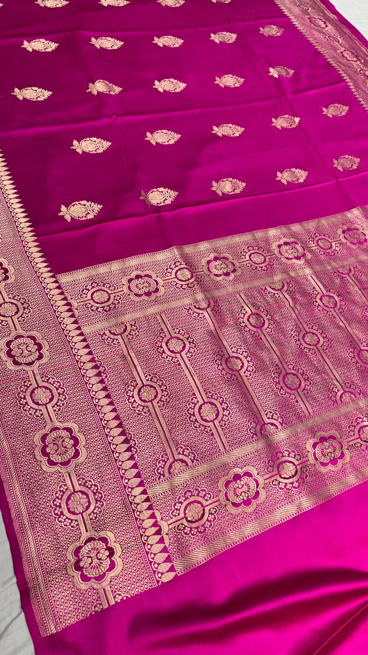 Royal Pink Pure Banarasi Satin-Mashru Silk Handwoven Saree