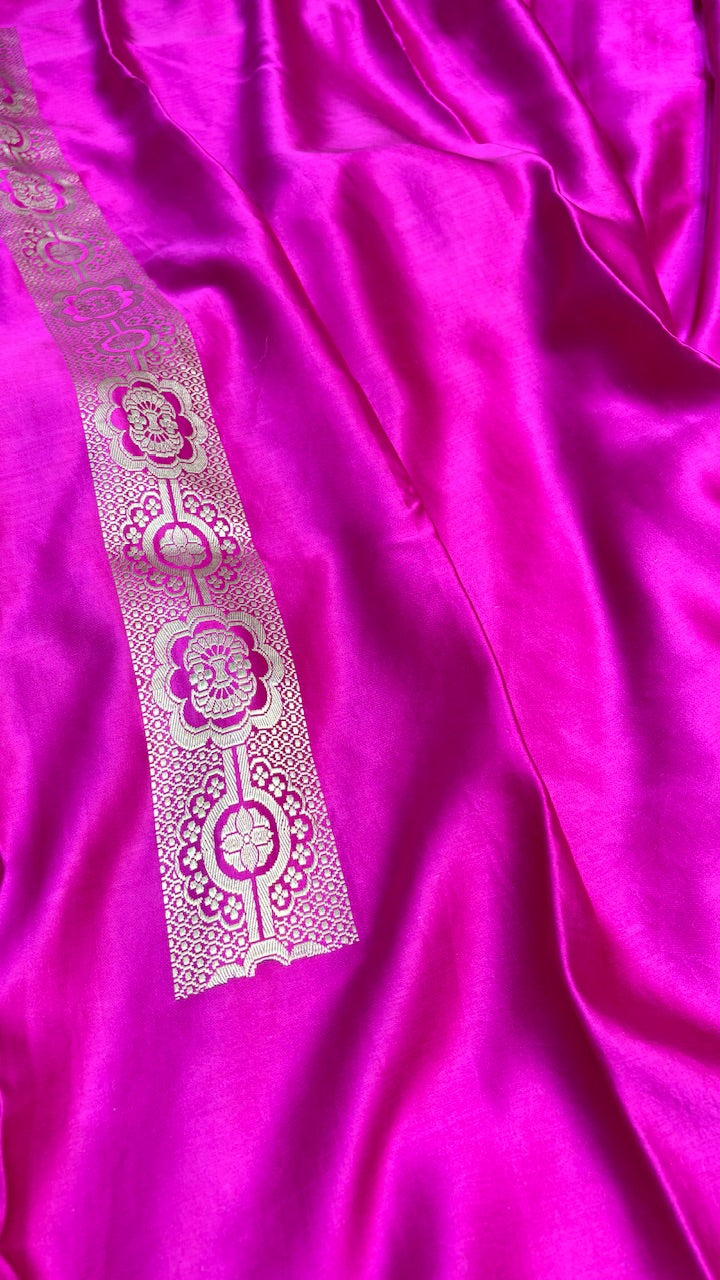 Royal Pink Pure Banarasi Satin-Mashru Silk Handwoven Saree