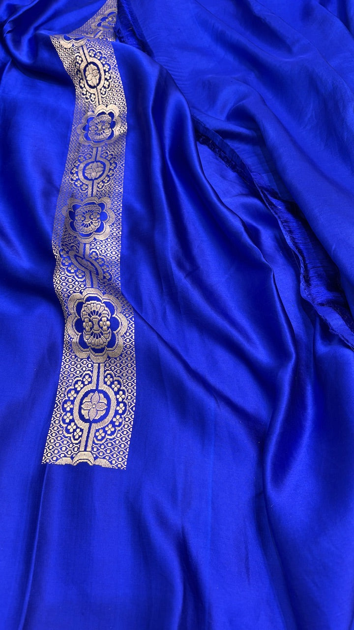 Royal Blue Pure Banarasi Satin-Mashru Silk Handwoven Saree