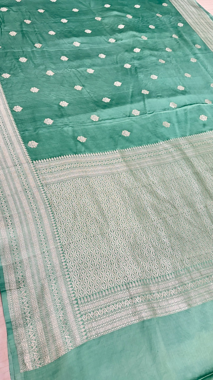 Mint Green Pure Banarasi Mashru Silk Handwoven Saree