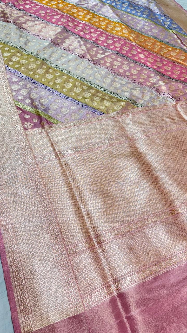 Rose Pink Pure Banarasi Rankaat Handwoven Saree