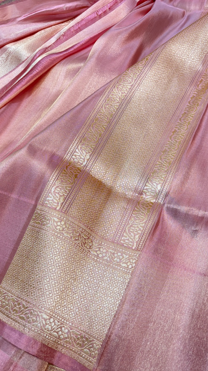 Rose Pink Pure Banarasi Rankaat Handwoven Saree