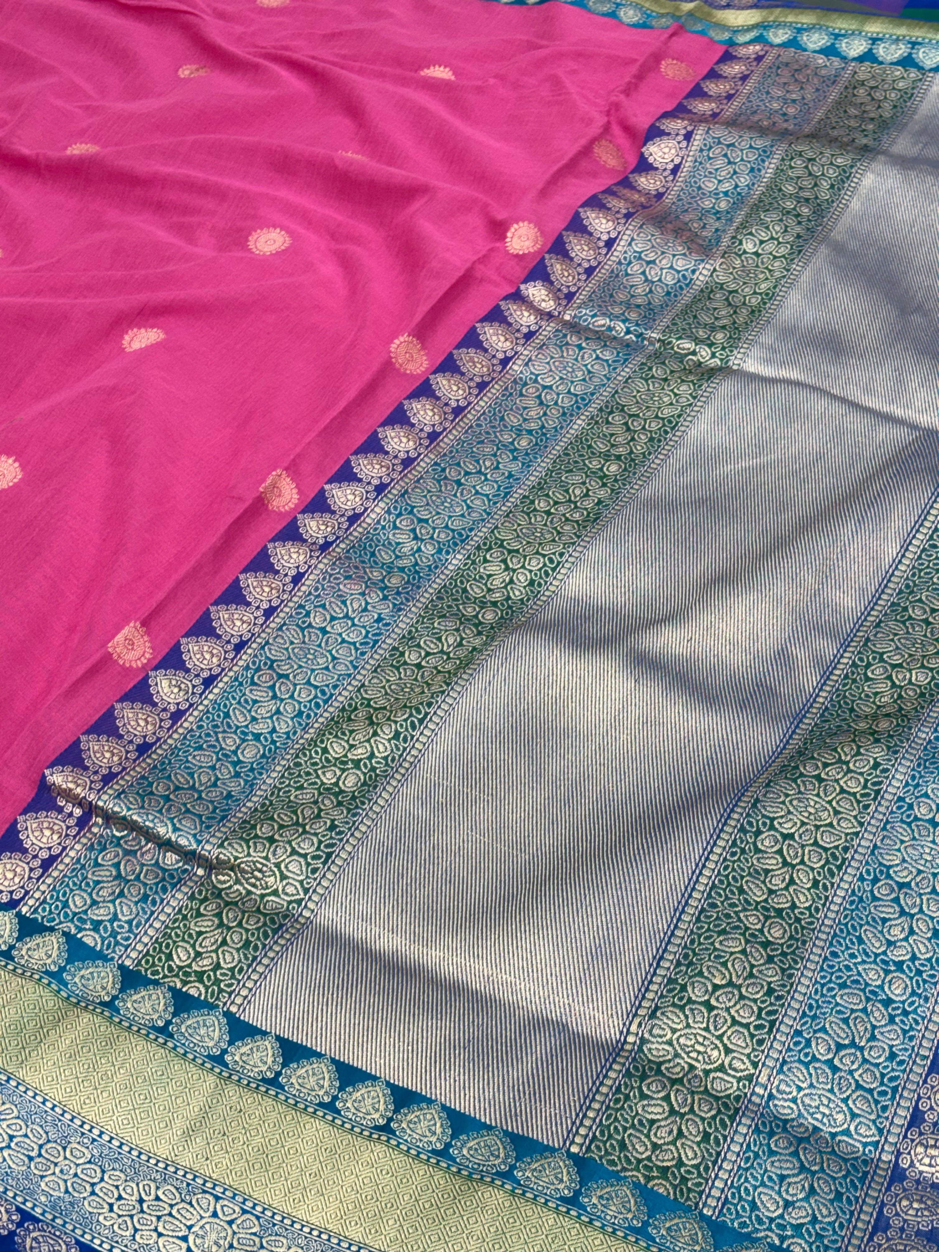 Pure Cotton Banarasi Handwoven Pink Saree