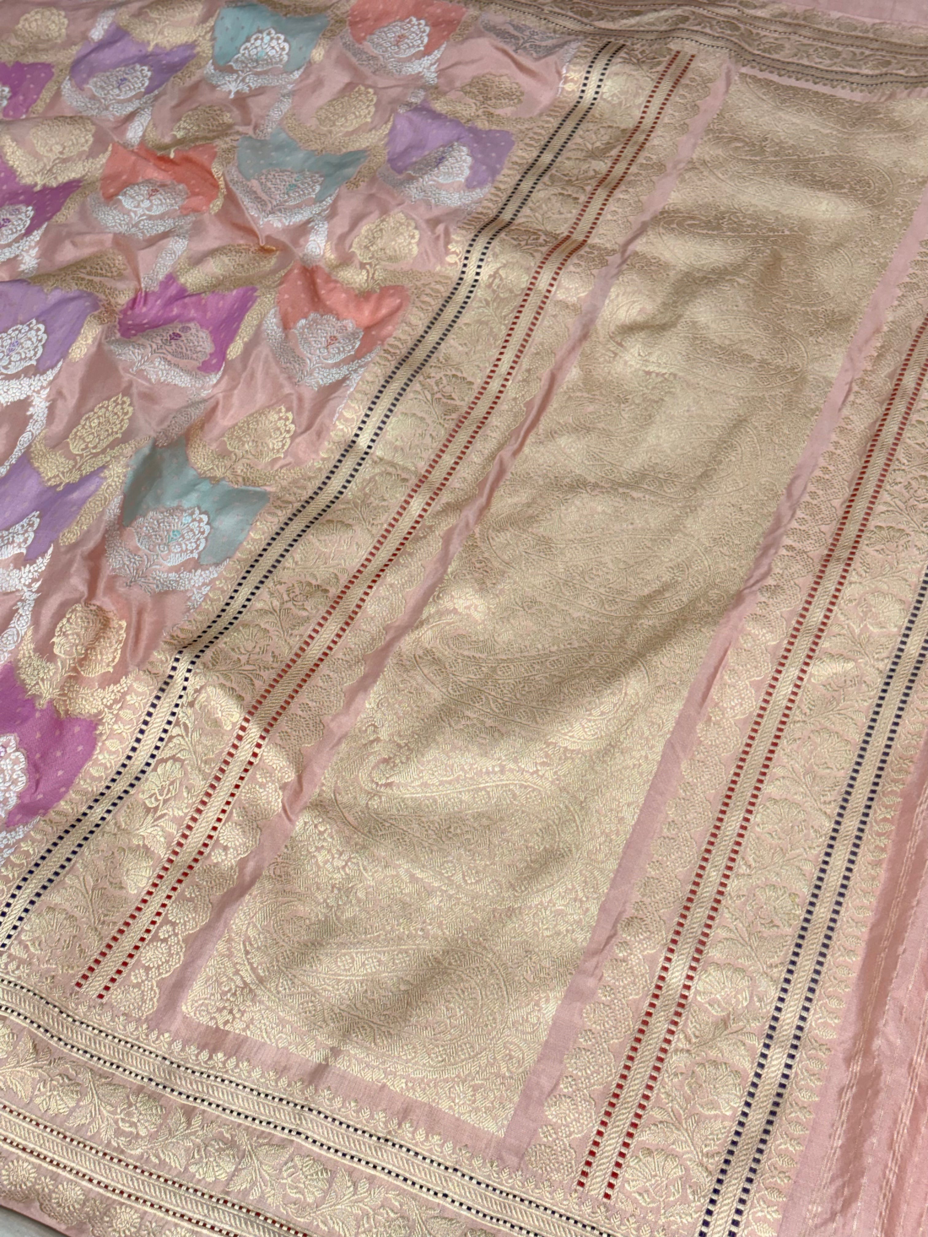 Baby Pink Handwoven Banarasi Pure Katan Silk Necklace Rangkaat Saree