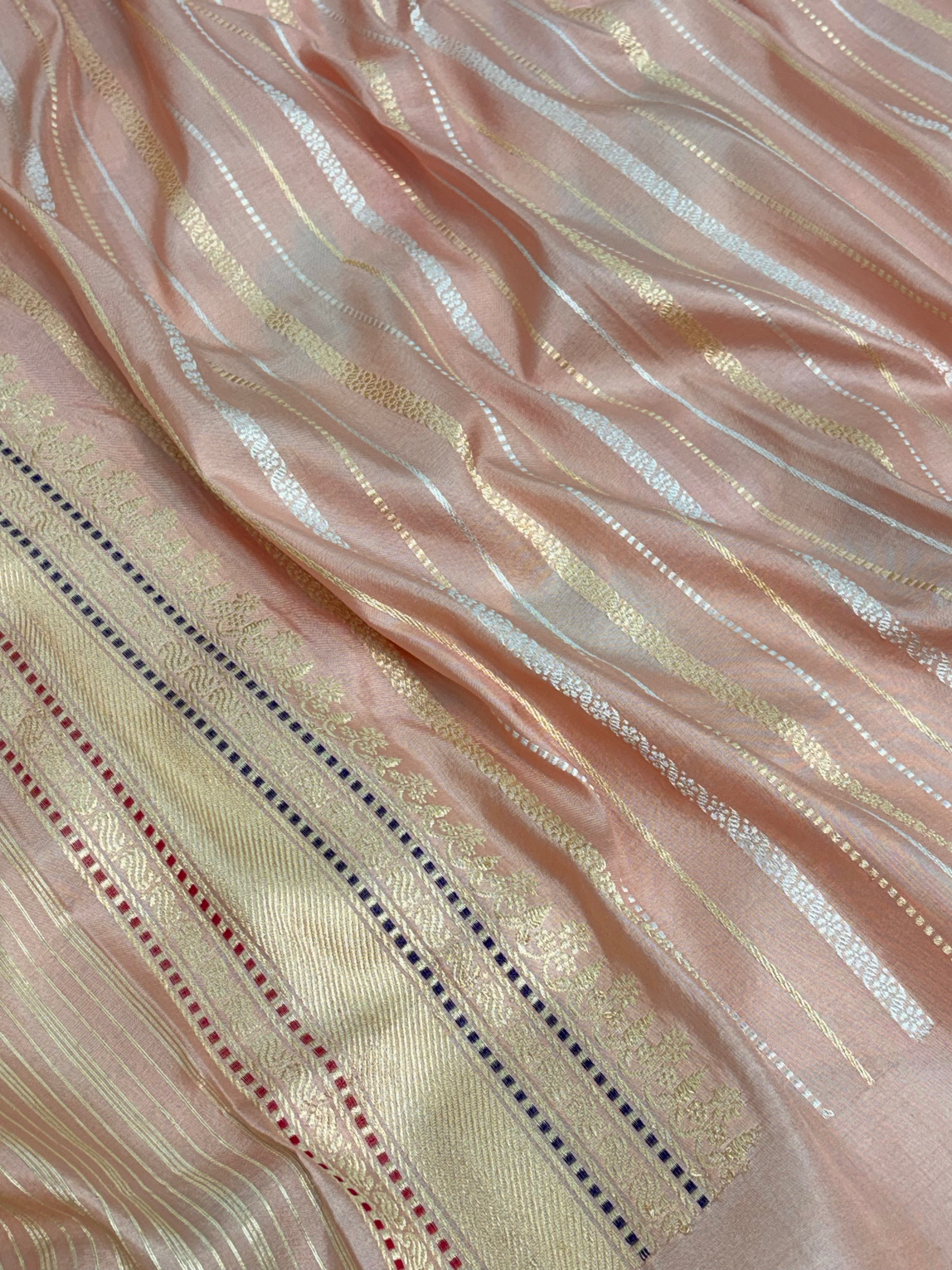 Pastel Multicolor Handwoven Banarasi Pastel Pure Katan Silk Rangkaat Saree