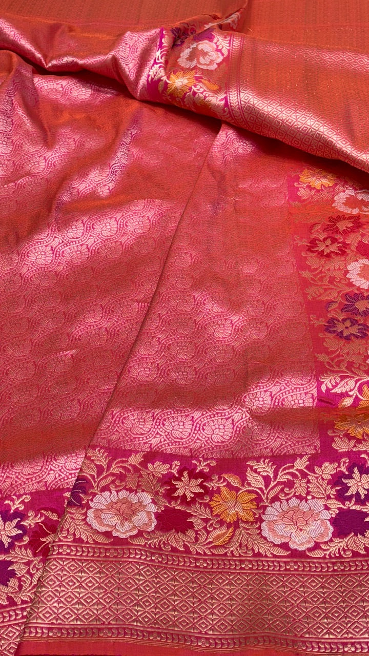 Pink Banarasi Brocade Tanchoi Handwoven Saree